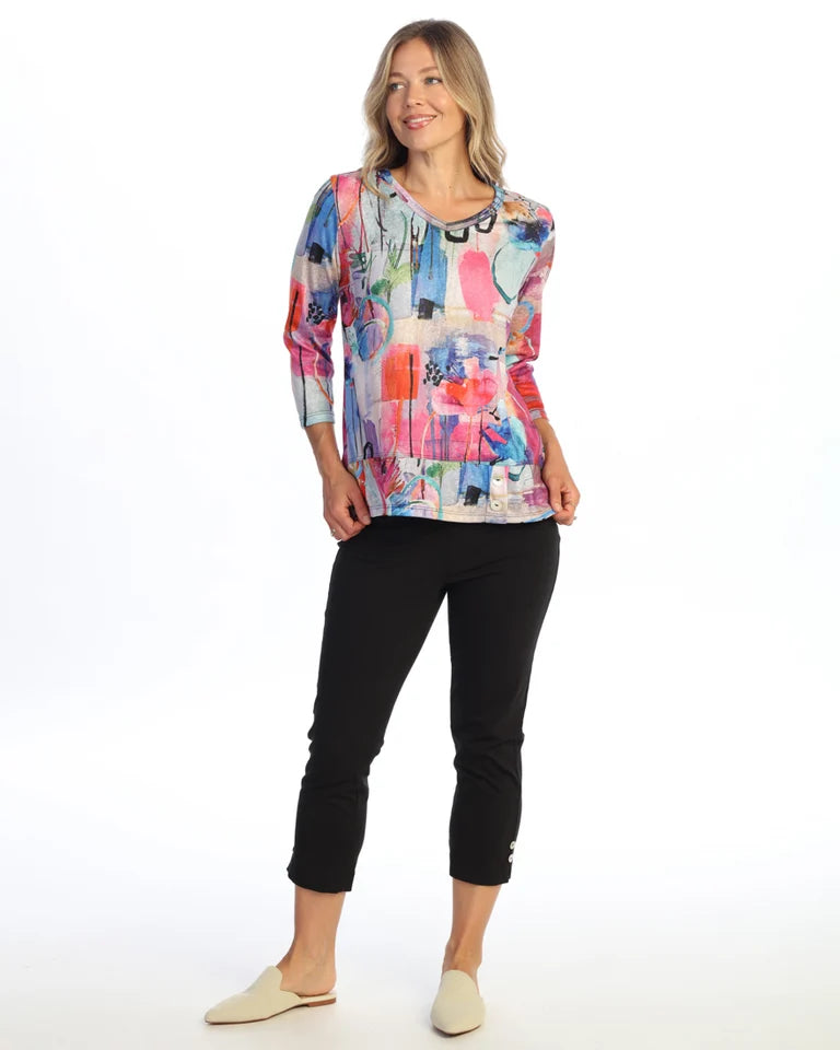 JESS & JANE Slub Hacci Top w/ Layered Hem and Shell Buttons - PH3-2302 - SUNBURST