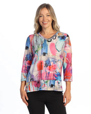 JESS & JANE Slub Hacci Top w/ Layered Hem and Shell Buttons - PH3-2302 - SUNBURST