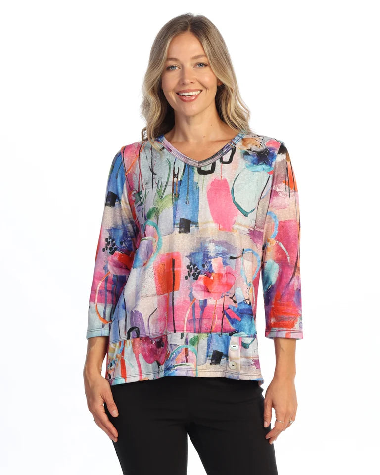 JESS & JANE Slub Hacci Top w/ Layered Hem and Shell Buttons - PH3-2302 - SUNBURST