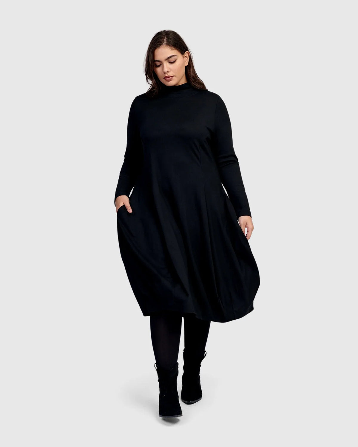 ALEMBIKA Essential Turtleneck Cocoon Dress  - AD516B - BLACK