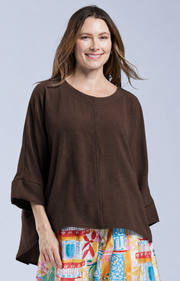 Sydney Project Ruth 3/4 Sleeve Round Neck Relaxed Top - AFT1144 - CHOCOLATE