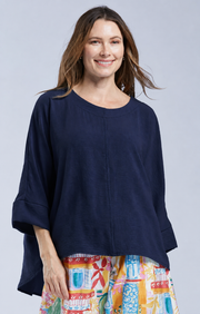 Sydney Project Ruth 3/4 Sleeve Round Neck Relaxed Top - AFT1144 - NAVY