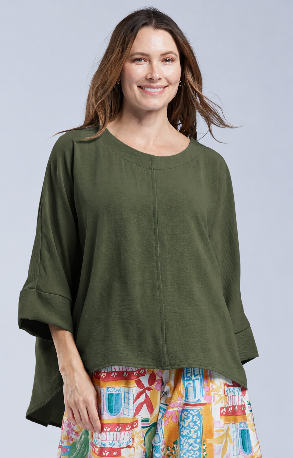 Sydney Project Ruth 3/4 Sleeve Round Neck Relaxed Top - AFT1144 - OLIVE