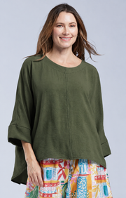 Sydney Project Ruth 3/4 Sleeve Round Neck Relaxed Top - AFT1144 - OLIVE