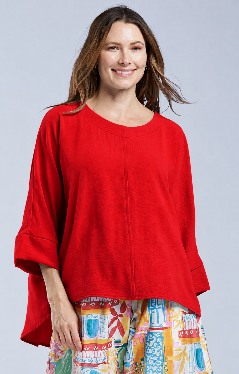 Sydney Project Ruth 3/4 Sleeve Round Neck Relaxed Top - AFT1144 - RED