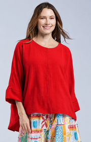 Sydney Project Ruth 3/4 Sleeve Round Neck Relaxed Top - AFT1144 - RED