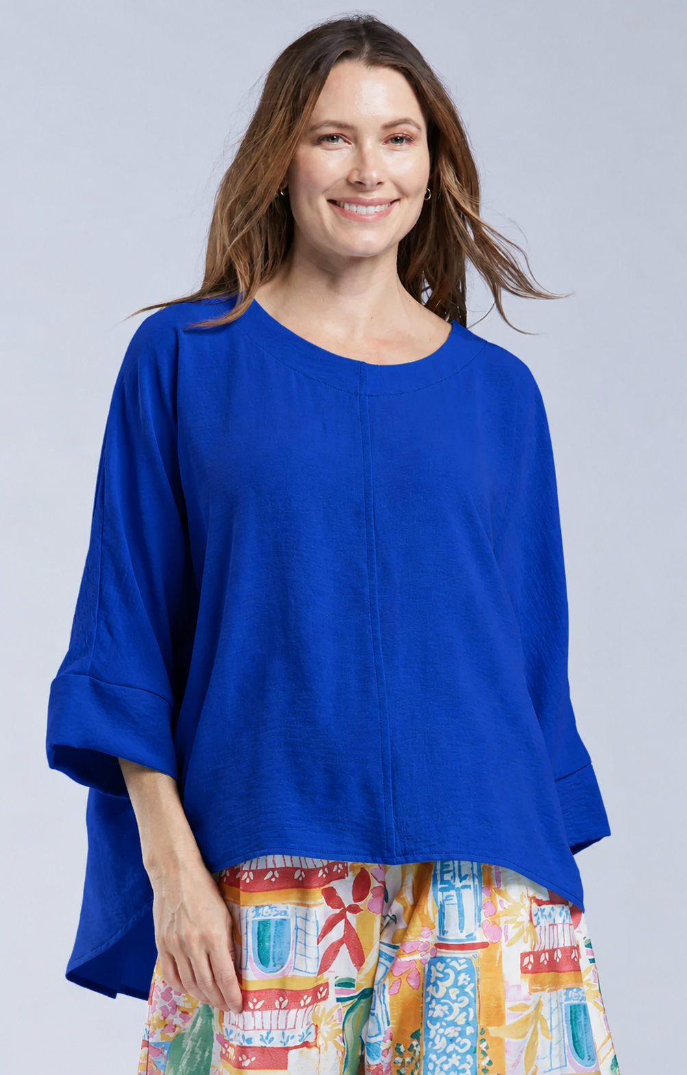 Sydney Project Ruth 3/4 Sleeve Round Neck Relaxed Top - AFT1144 - ROYAL BLUE
