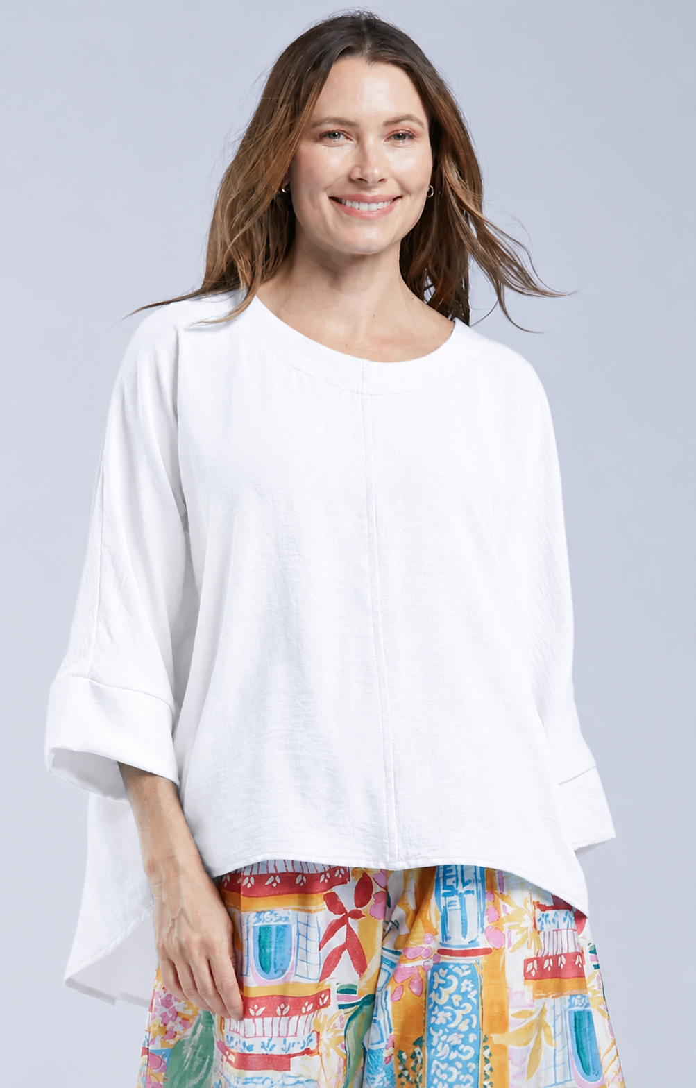 Sydney Project Ruth 3/4 Sleeve Round Neck Relaxed Top - AFT1144 - WHITE