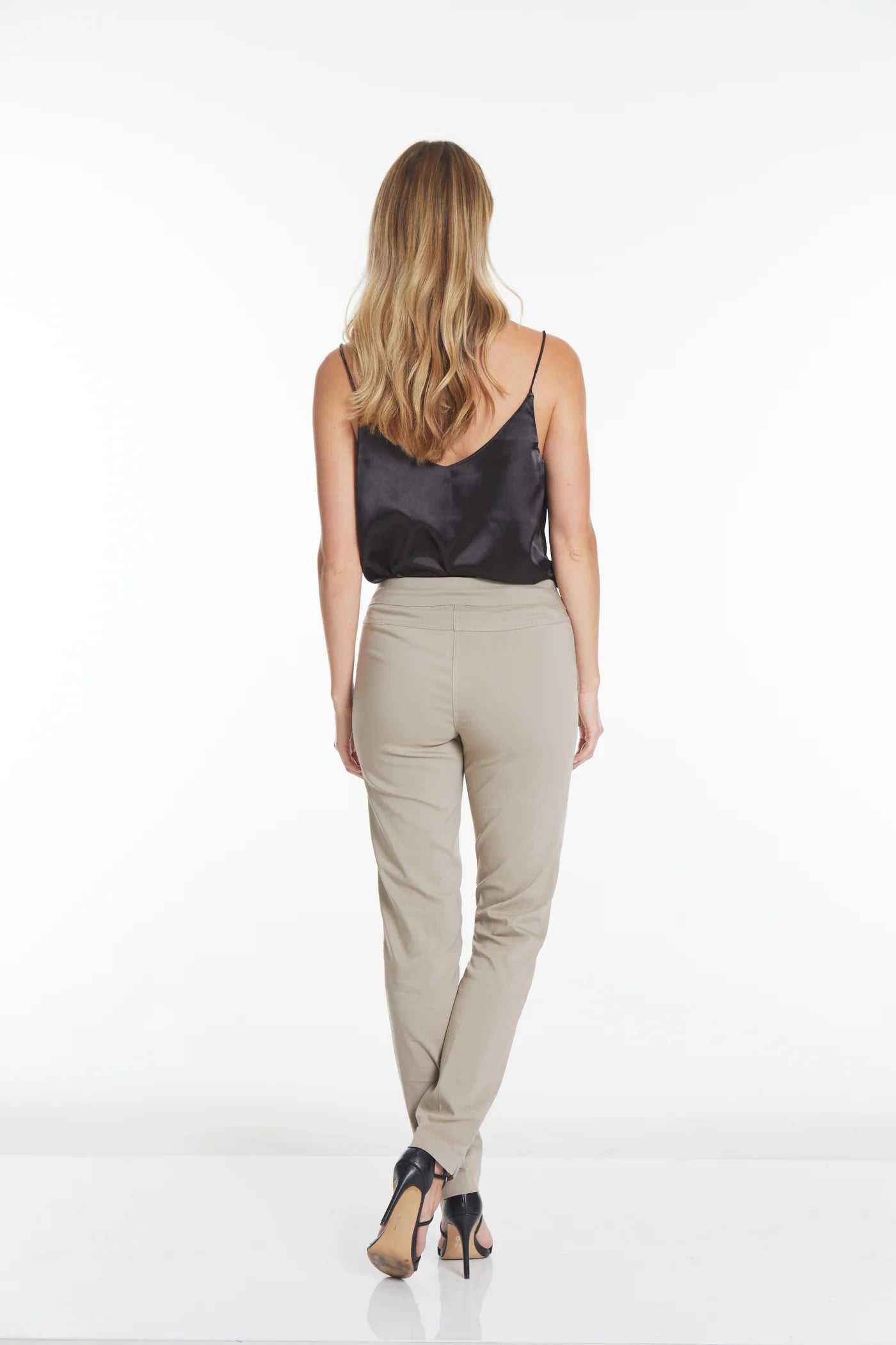 Slimsation LONG/Narrow Women's Wide Band Pull-On Straight Leg Pant With Tummy Control (M2604P)- STONE