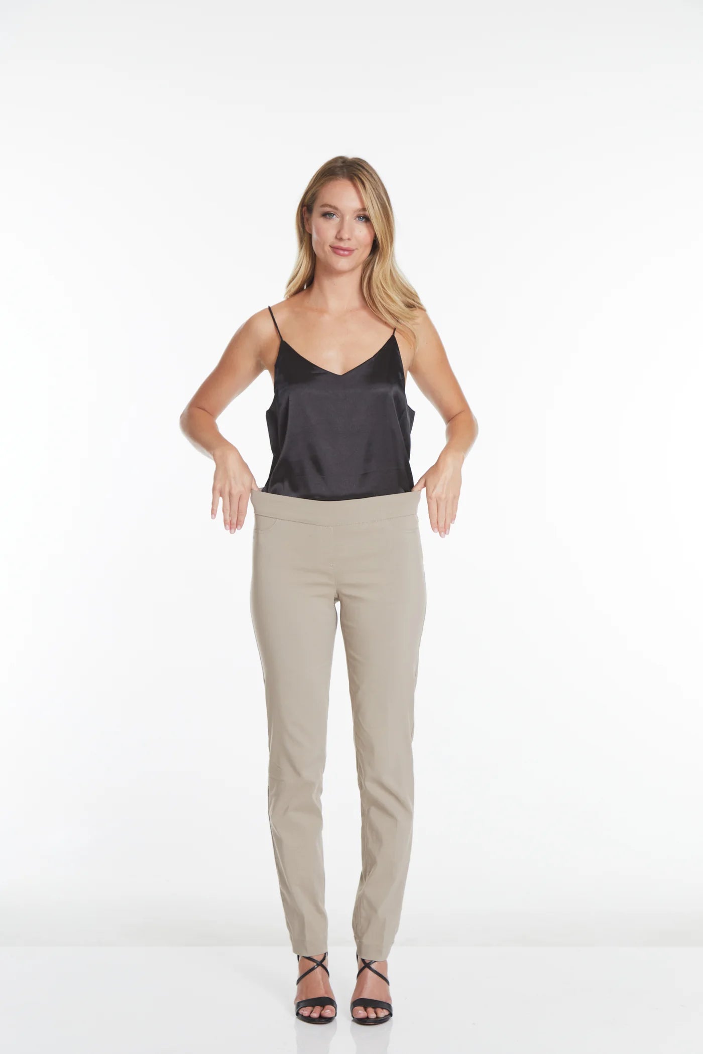 Slimsation LONG/Narrow Women's Wide Band Pull-On Straight Leg Pant With Tummy Control (M2604P)- STONE