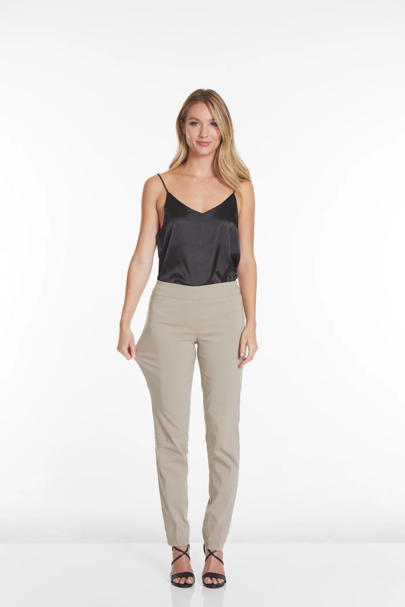 Slimsation LONG/Narrow Women's Wide Band Pull-On Straight Leg Pant With Tummy Control (M2604P)- STONE