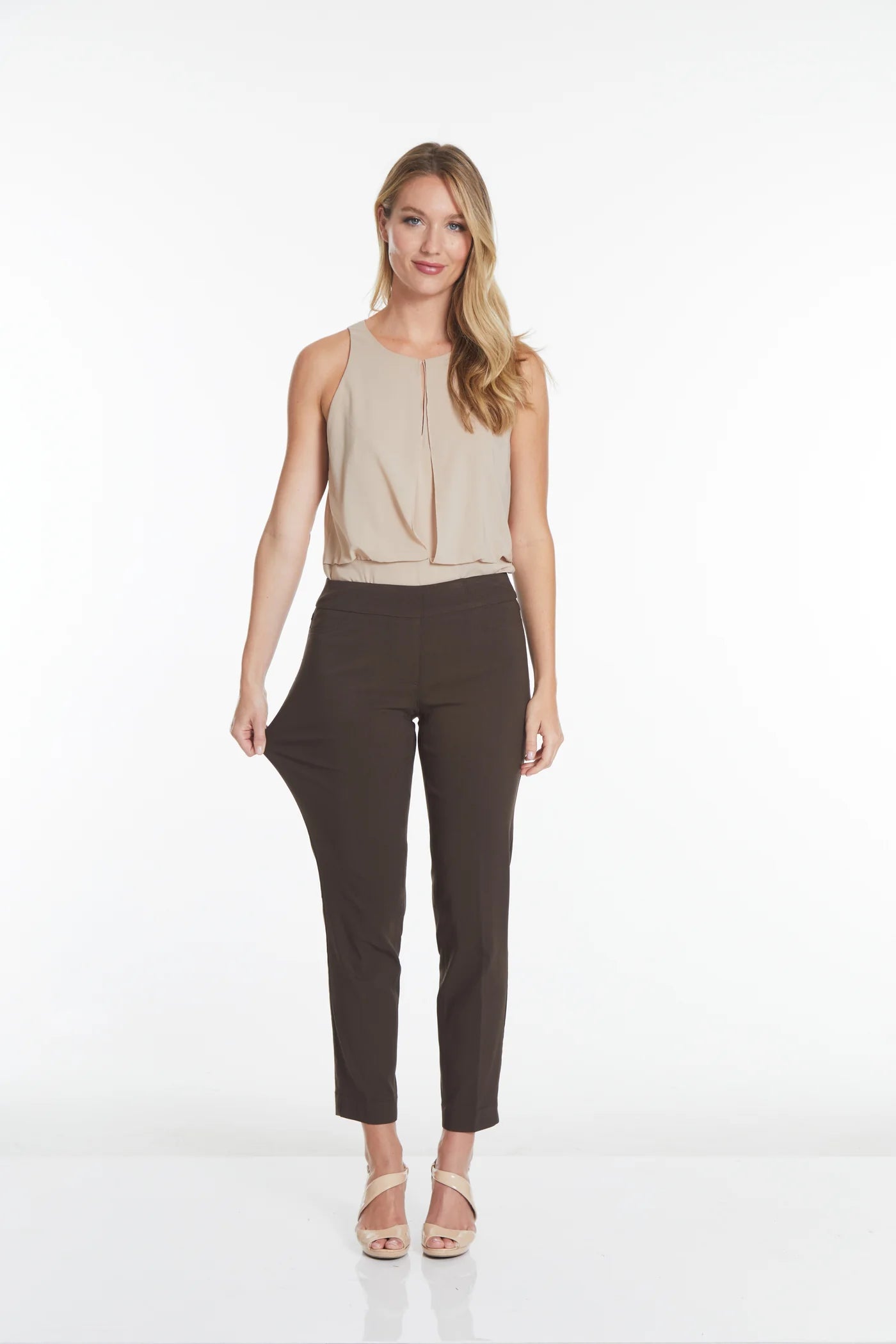 Slimsation ANKLE Women's Wide Band Pull On Pant with Tummy Control (M2623P)-  CHOCOLATE