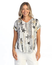 JESS & JANE Crushed Slub V-Neck Dolman Sleeve Top - SC1-2298 - STELLAR