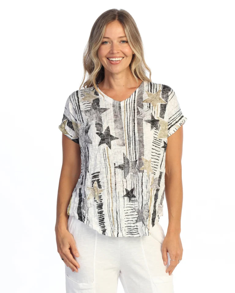 JESS & JANE Crushed Slub V-Neck Dolman Sleeve Top - SC1-2298 - STELLAR