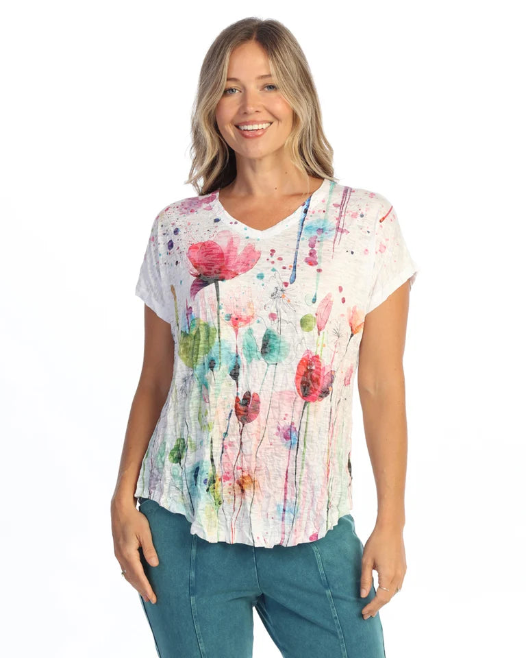 JESS & JANE Crushed Slub V-Neck Dolman Sleeve Top - SC1-2312 - PRIMAVERA
