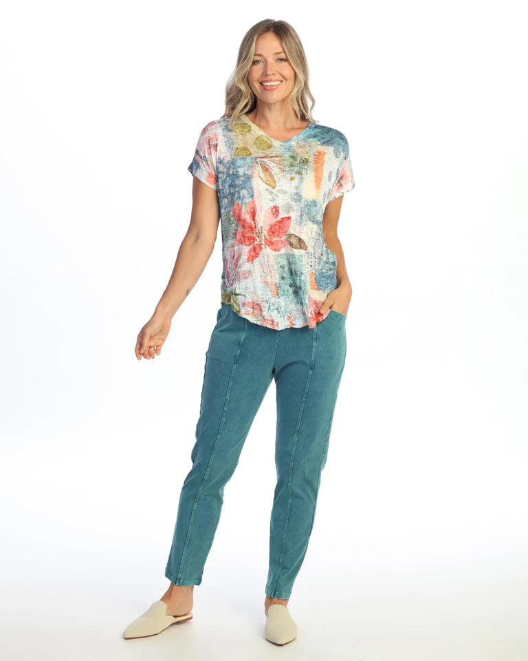 JESS & JANE Crushed Slub V-Neck Dolman Sleeve Top - SC1-2326 - COSTA