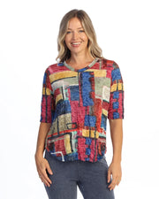 JESS & JANE Crushed V-Neck Half Sleeve Top w/ Round Hem - SC3-2293 - CINEMA