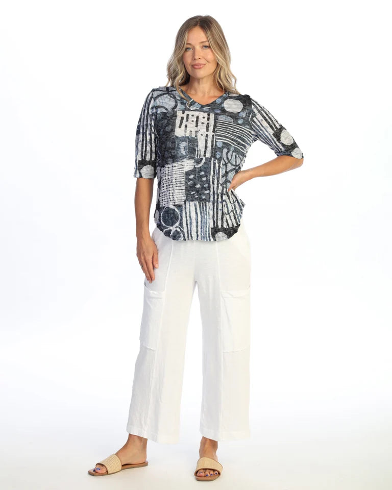 JESS & JANE Crushed V-Neck Half Sleeve Top w/ Round Hem - SC3-2300 - BOOGIE