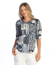JESS & JANE Crushed V-Neck Half Sleeve Top w/ Round Hem - SC3-2300 - BOOGIE