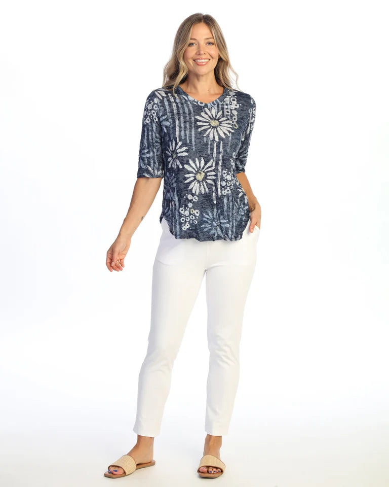 JESS & JANE Crushed V-Neck Half Sleeve Top w/ Round Hem - SC3-2301 - UPSY DAISY