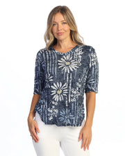JESS & JANE Crushed V-Neck Half Sleeve Top w/ Round Hem - SC3-2301 - UPSY DAISY