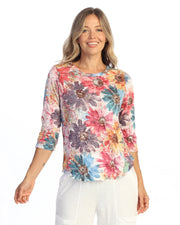 JESS & JANE Crushed 3/4 Sleeve Top w/ Round Hem - SC4-2291 - JARDIN