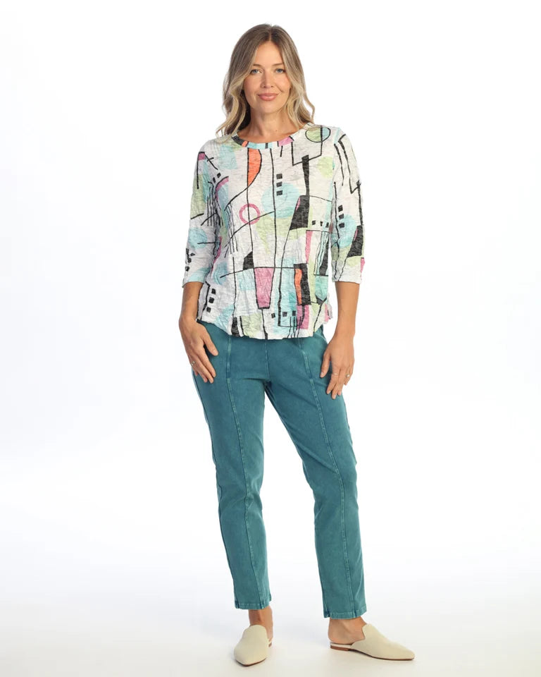 JESS & JANE Crushed 3/4 Sleeve Top w/ Round Hem - SC4-2303 - JAZZY