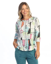 JESS & JANE Crushed 3/4 Sleeve Top w/ Round Hem - SC4-2303 - JAZZY