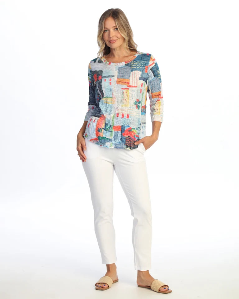 JESS & JANE Crushed 3/4 Sleeve Top w/ Round Hem - SC4-2327 - MURANO