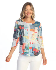 JESS & JANE Crushed 3/4 Sleeve Top w/ Round Hem - SC4-2327 - MURANO