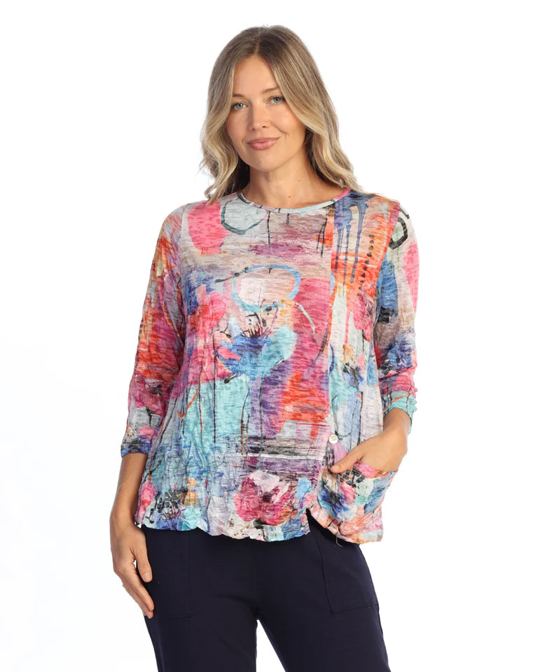 JESS & JANE Crushed Asymmetric Hem Top w/ Pocket and Shell Bottom Detail - SC8-2302 - SUNBURST