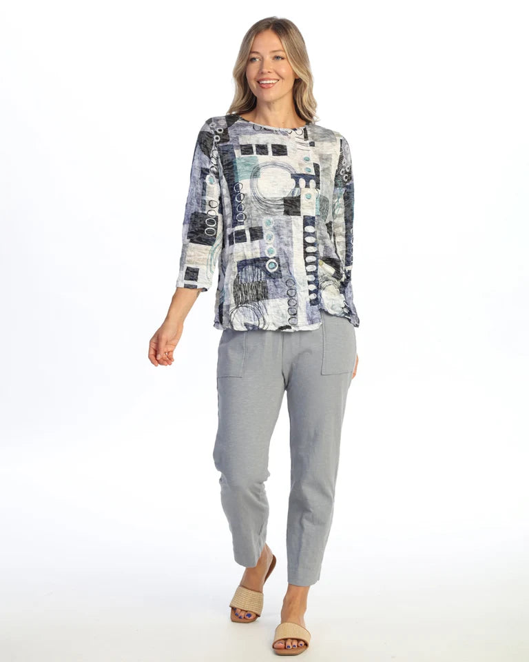 JESS & JANE Crushed Asymmetric Hem Top w/ Pocket and Shell Bottom Detail - SC8-2319 - LAPIS