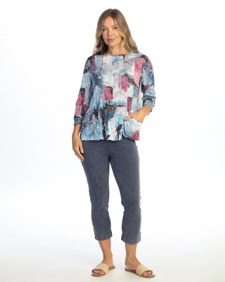 JESS & JANE Crushed Asymmetric Hem Top w/ Pocket and Shell Bottom Detail - SC8-2325 - LAGUNA