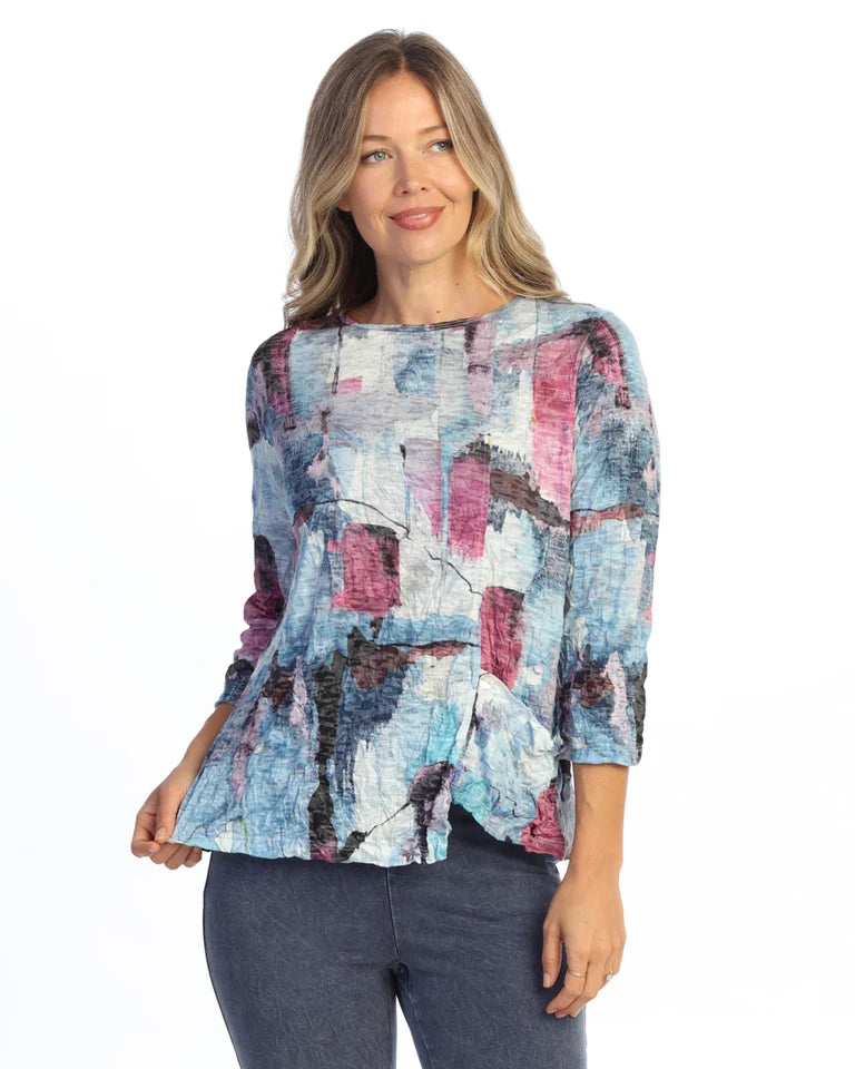JESS & JANE Crushed Asymmetric Hem Top w/ Pocket and Shell Bottom Detail - SC8-2325 - LAGUNA