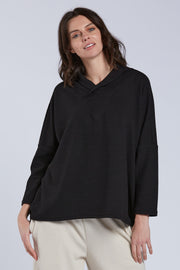 Sydney Project Crista Hi-Low V-Neck Long Sleeve Top - SET1077 - BLACK