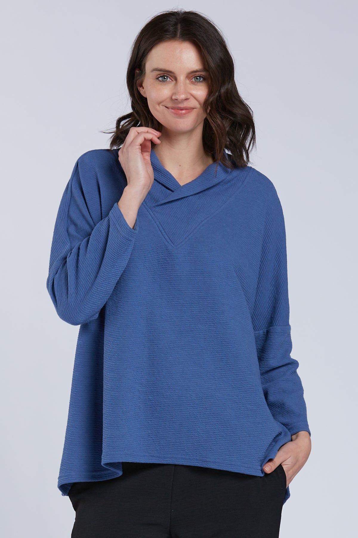Sydney Project Crista Hi-Low V-Neck Long Sleeve Top - SET1077 - DENIM