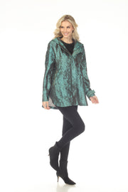 Oopera Packable Zip Front Crinkle Fabric Raincoat - Egyptian Teal - SJ2600W-3