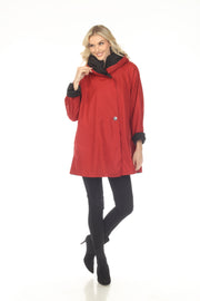 Oopera Reversible Two Button Ribbed Hood Raincoat - Red - SJ2606RW-1