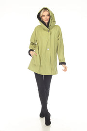 Oopera Reversible Two Button Ribbed Hood Raincoat - Green - SJ2606RW-3