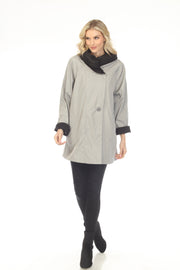 Oopera Reversible Two Button Ribbed Hood Raincoat - Gray - SJ2606RW-4