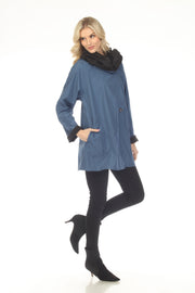 Oopera Reversible Two Button Ribbed Hood Raincoat - Blue - SJ2606RW-5