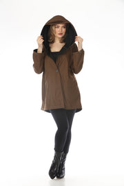 Oopera Reversible Two Button Ribbed Hood Raincoat - Brown - SJ2606RW-7