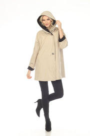 Oopera Reversible Two Button Ribbed Hood Raincoat - Beige - SJ2606RW-8
