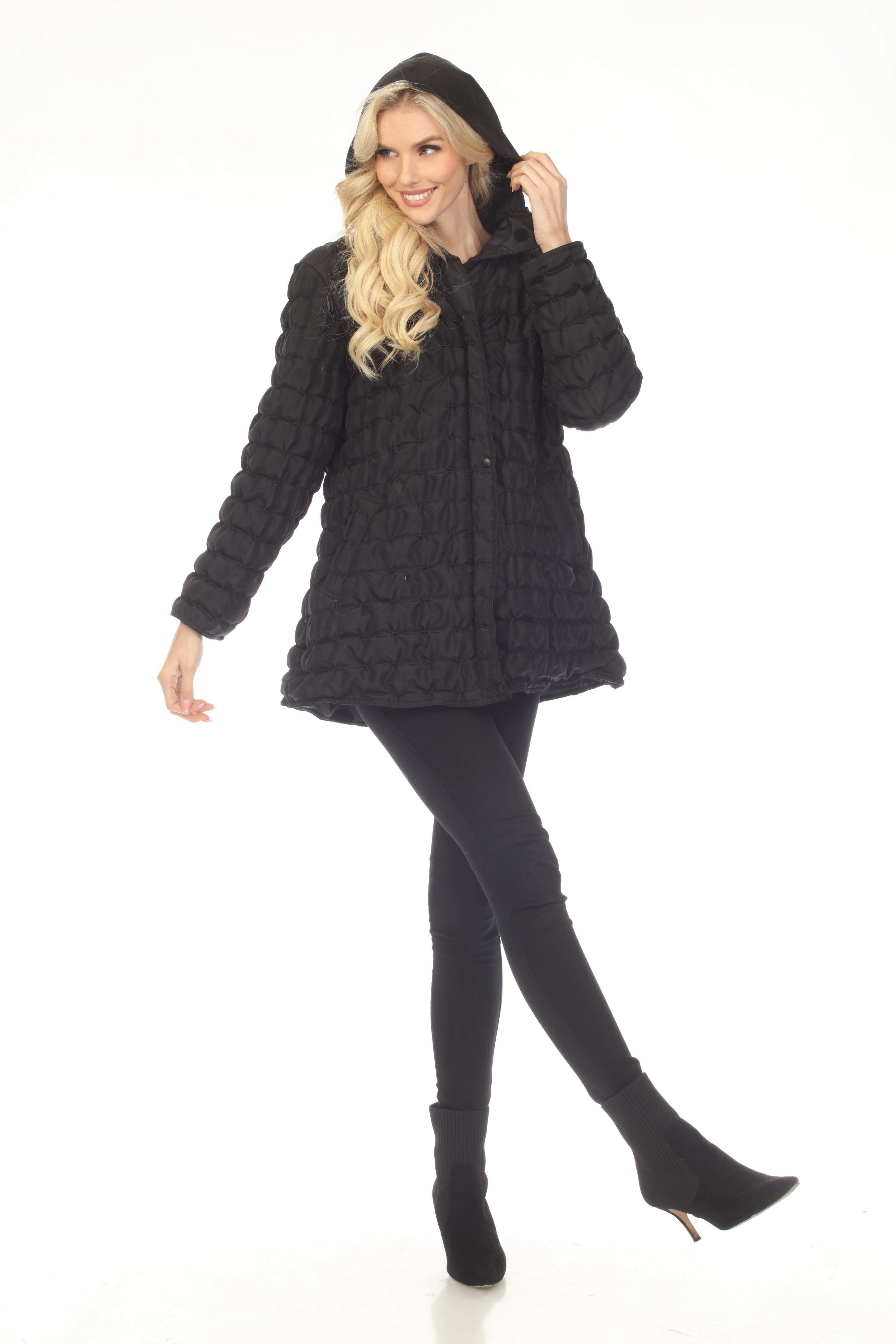 Oopera Reversible Puffer Circular Pattern Raincoat - Midnight Black - SJ2617RW-1