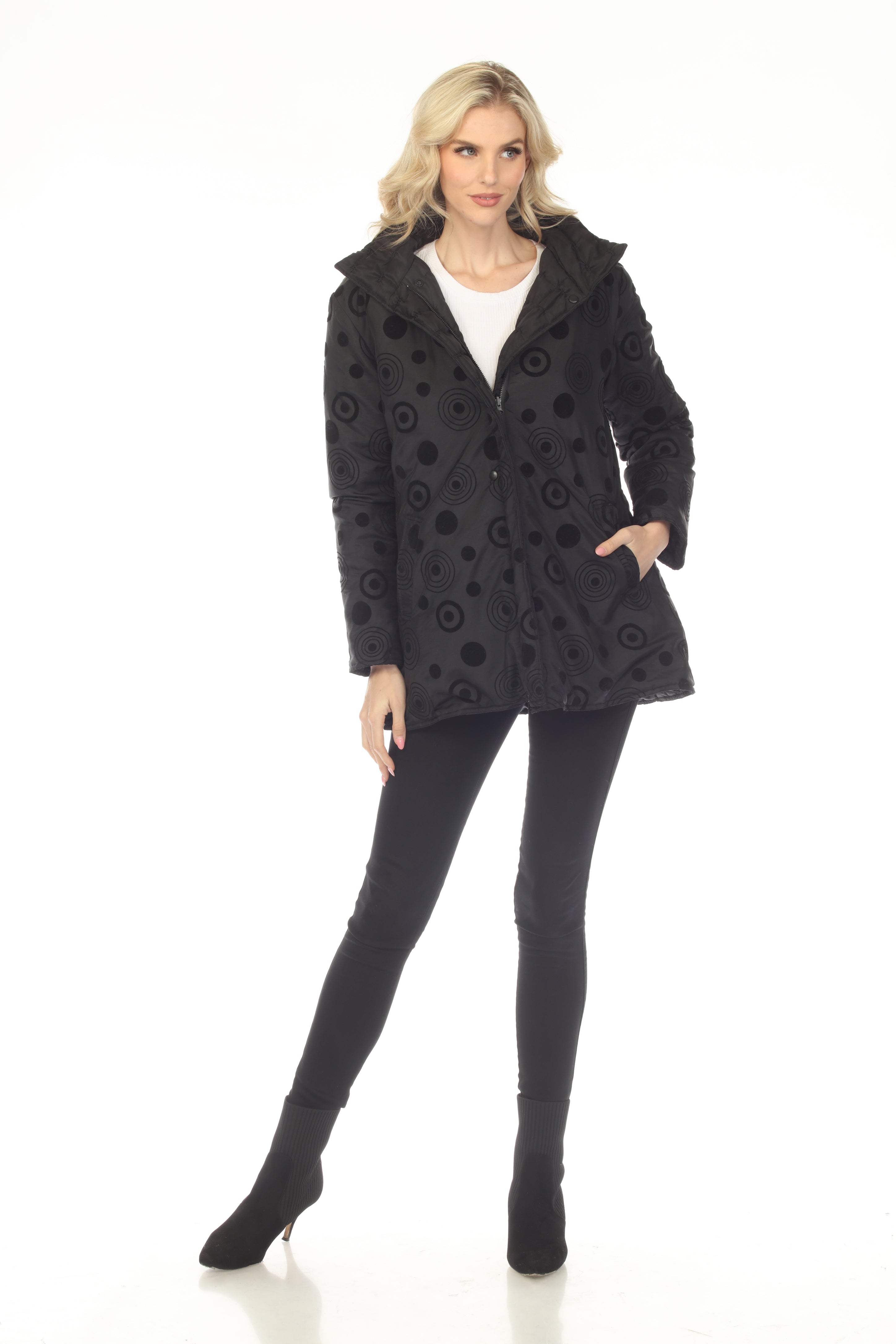 Oopera Reversible Puffer Circular Pattern Raincoat - Midnight Black - SJ2617RW-1