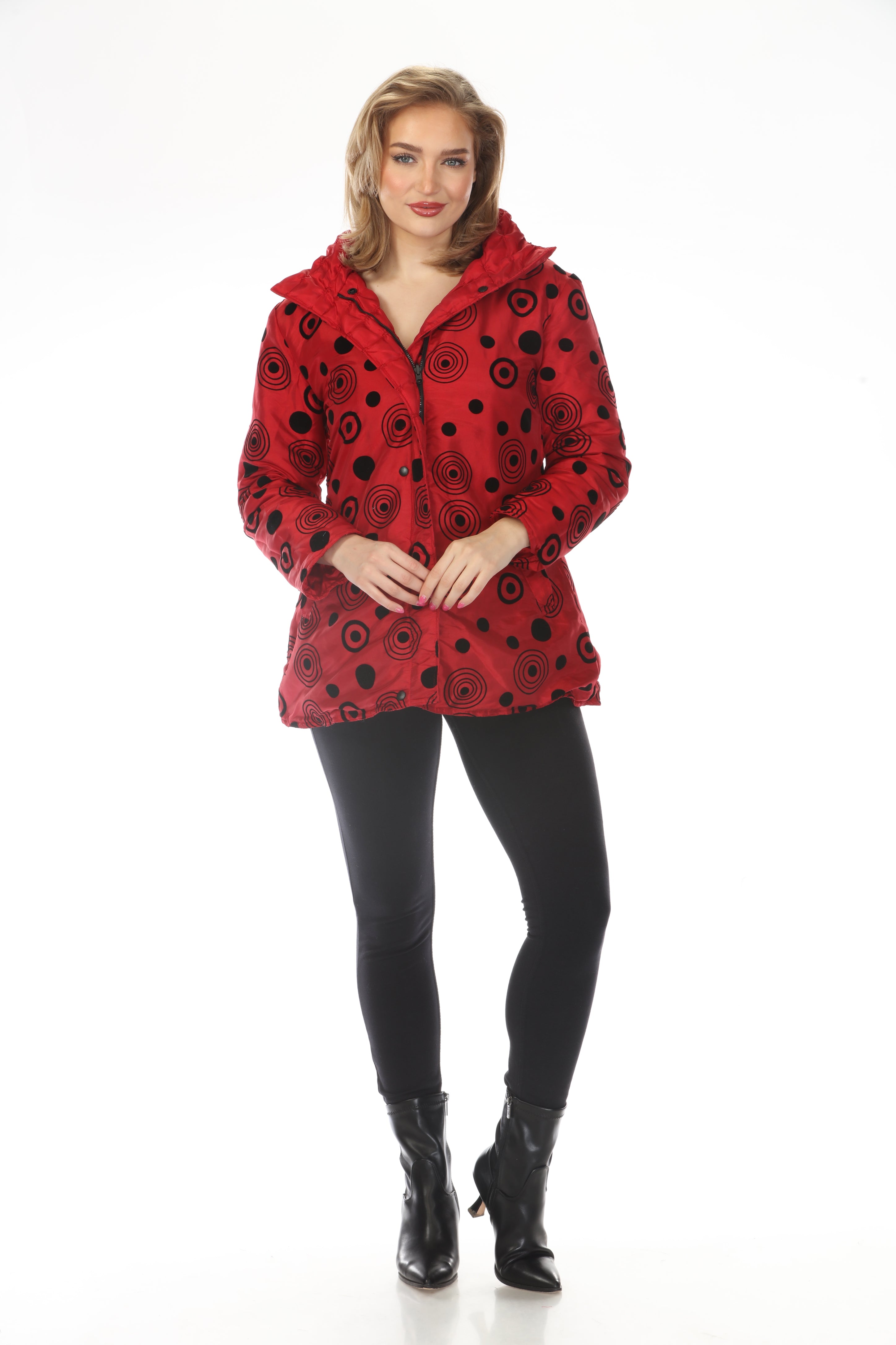 Oopera Reversible Puffer Circular Pattern Raincoat - Scarlett Red - SJ2617RW-2