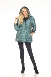 Oopera Reversible Puffer Circular Pattern Raincoat - Egyptian Teal - SJ2617RW-3