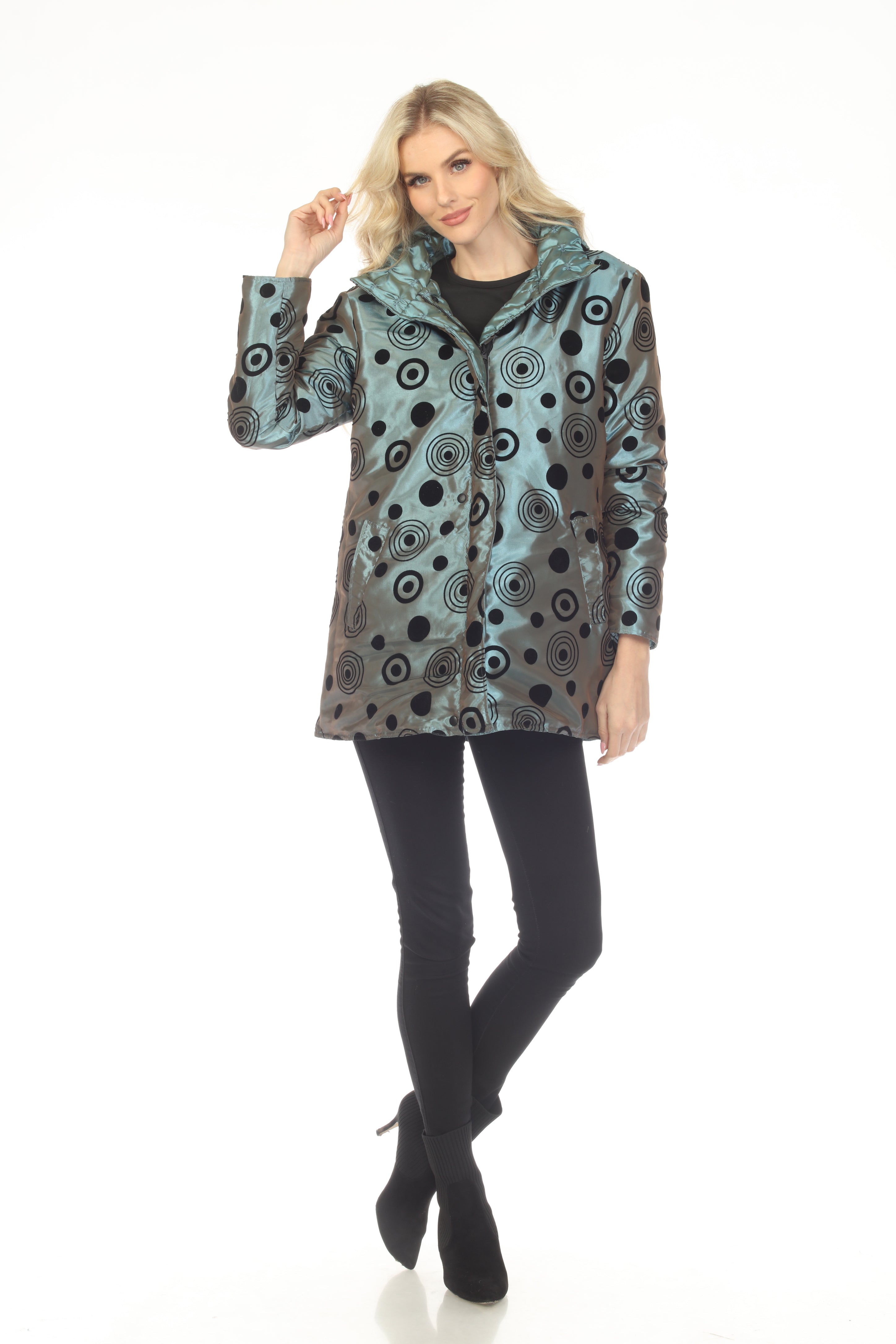 Oopera Reversible Puffer Circular Pattern Raincoat - Egyptian Teal - SJ2617RW-3