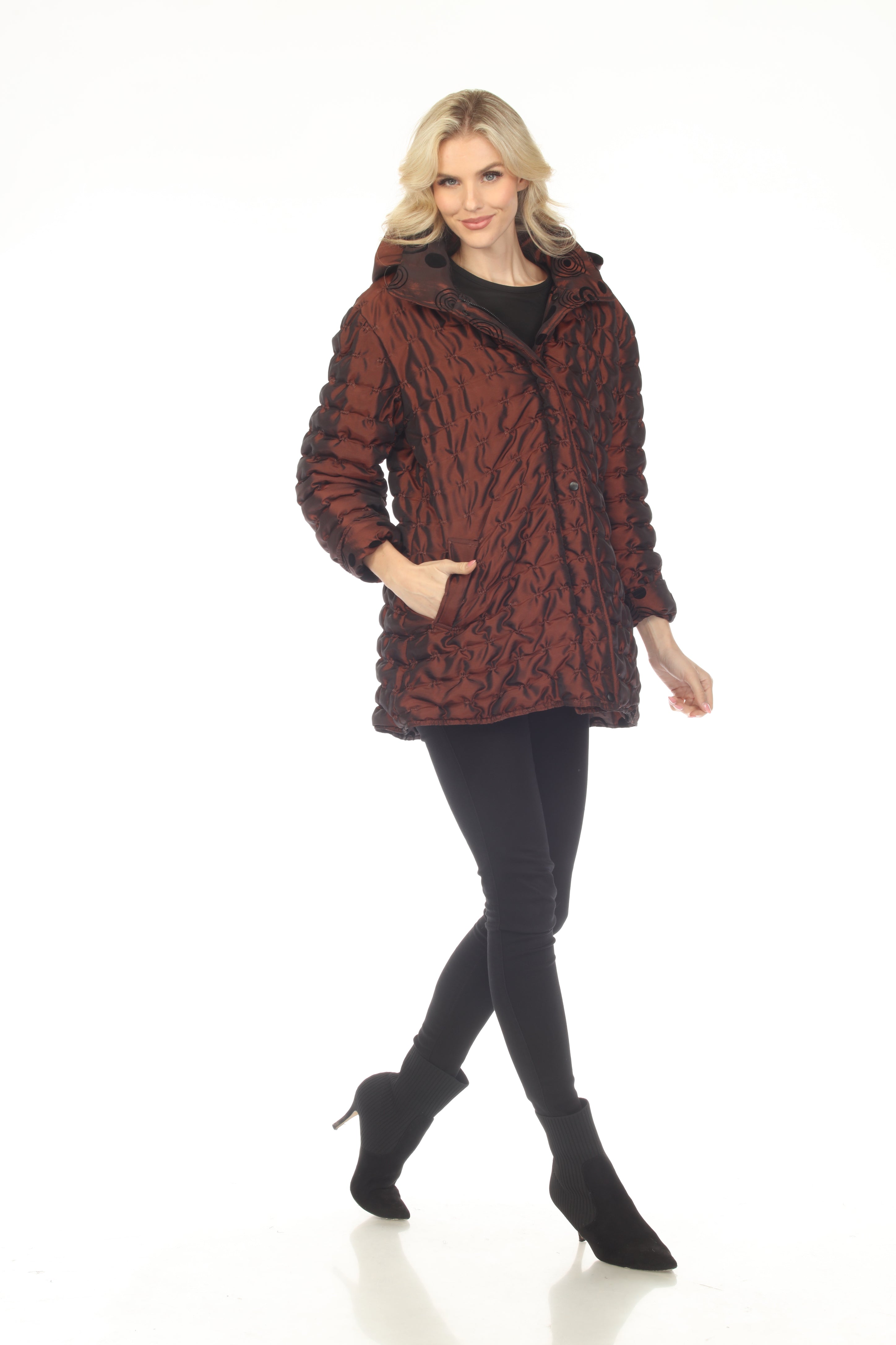 Oopera Reversible Puffer Circular Pattern Raincoat - Copper Bronze - SJ2617RW-4