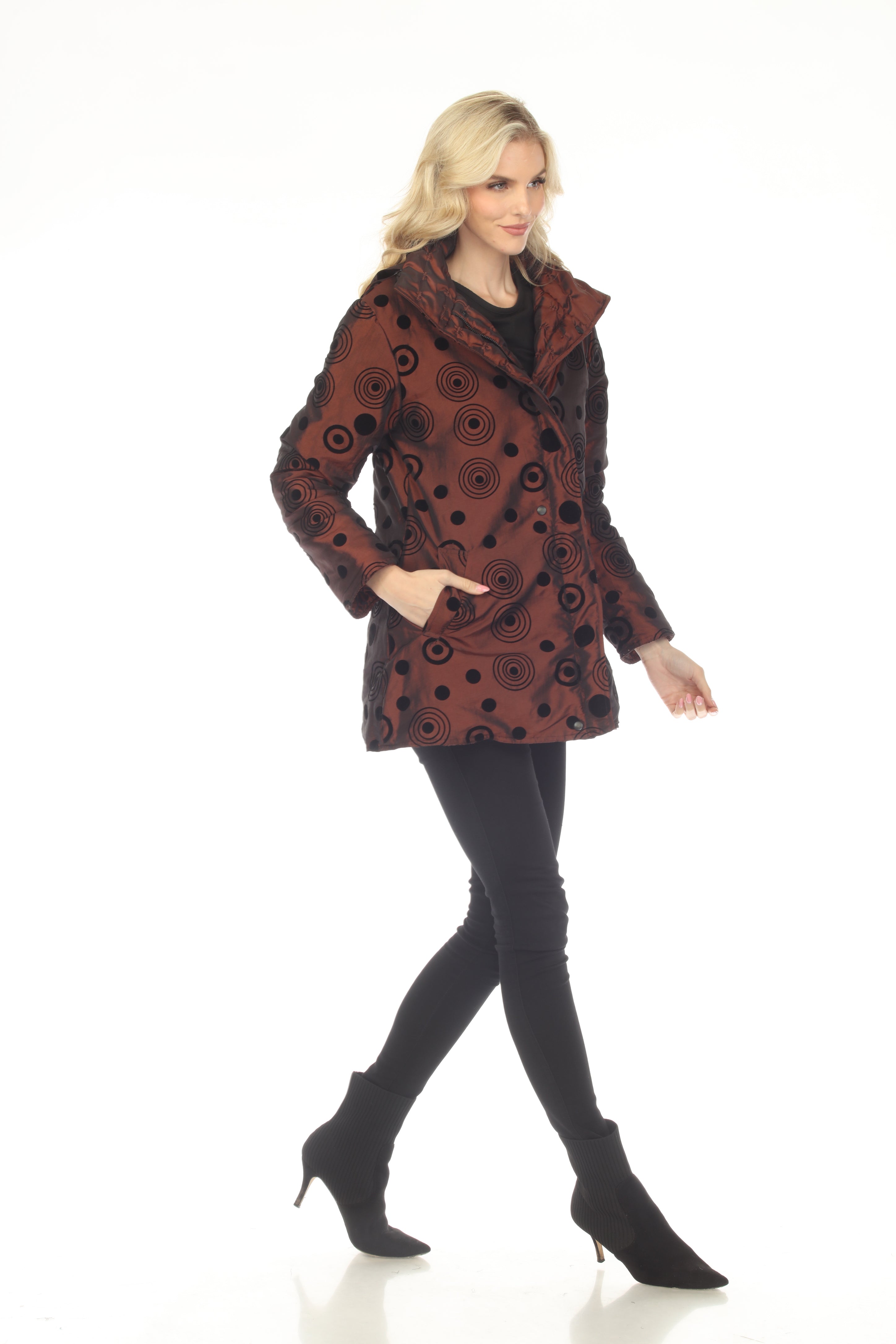 Oopera Reversible Puffer Circular Pattern Raincoat - Copper Bronze - SJ2617RW-4
